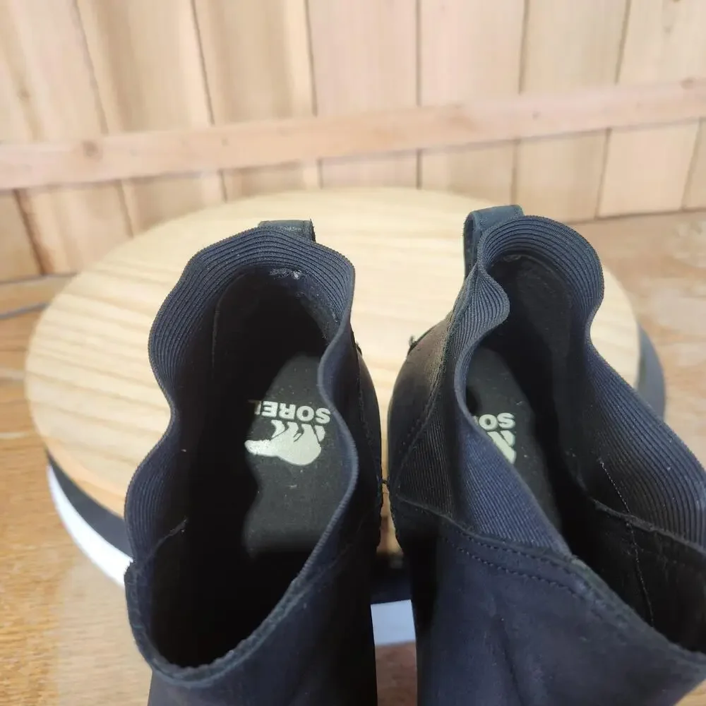 Sorel Cate Chelsea Ankle Boots Womens 6.5 Black Leather Pull On Booties Winter